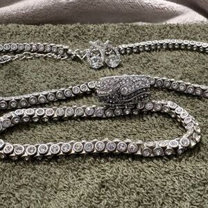 4pc Elegant Silver and CZ choker, bracelet, ring and Earring Set